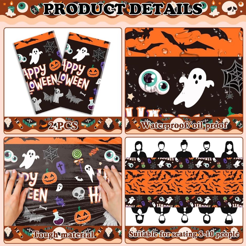 2 Pack nappe en plastique pour décorations de fête d'Halloween Skeletons Bats fantômes citrouille Ta