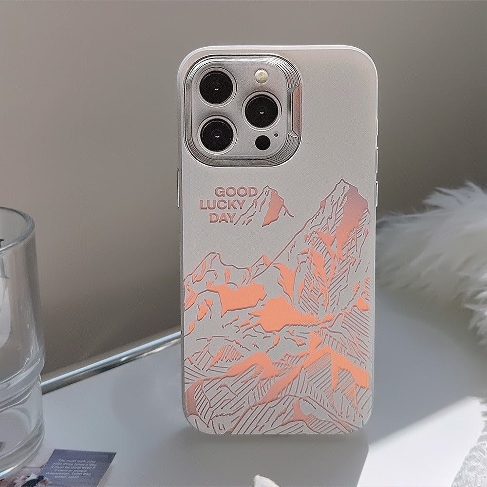 Laser Sunset Golden Mountain à thème Phone Case avec électroplaquage