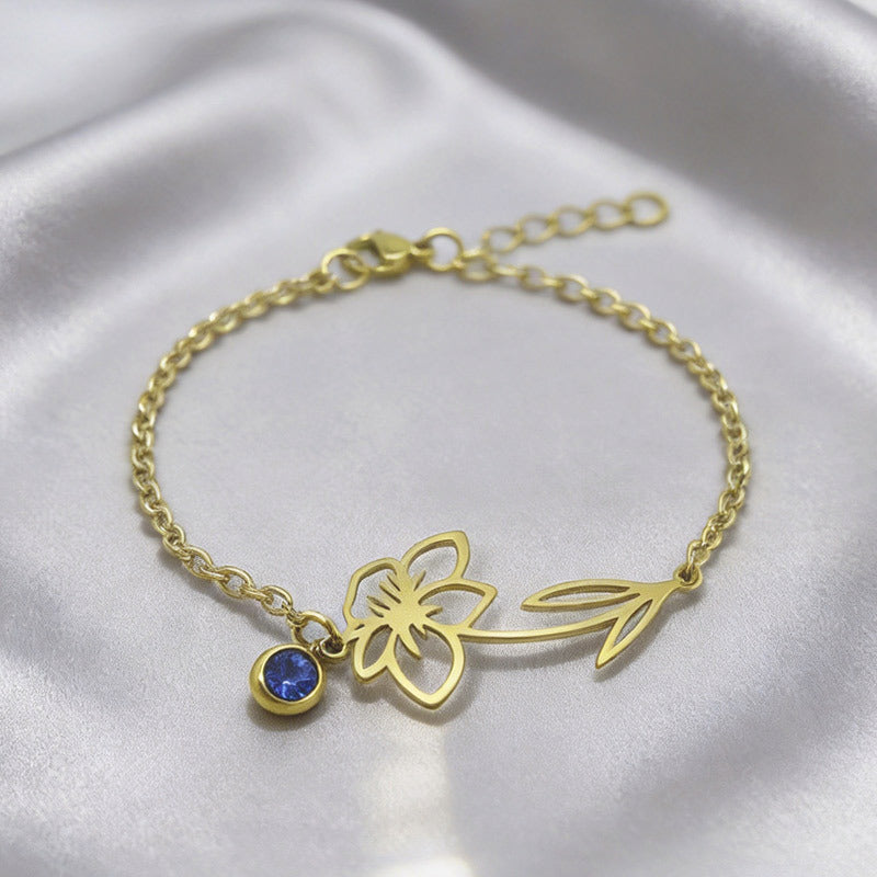 Retro Décembre Fleur de naissance Bracelet en acier inoxydable