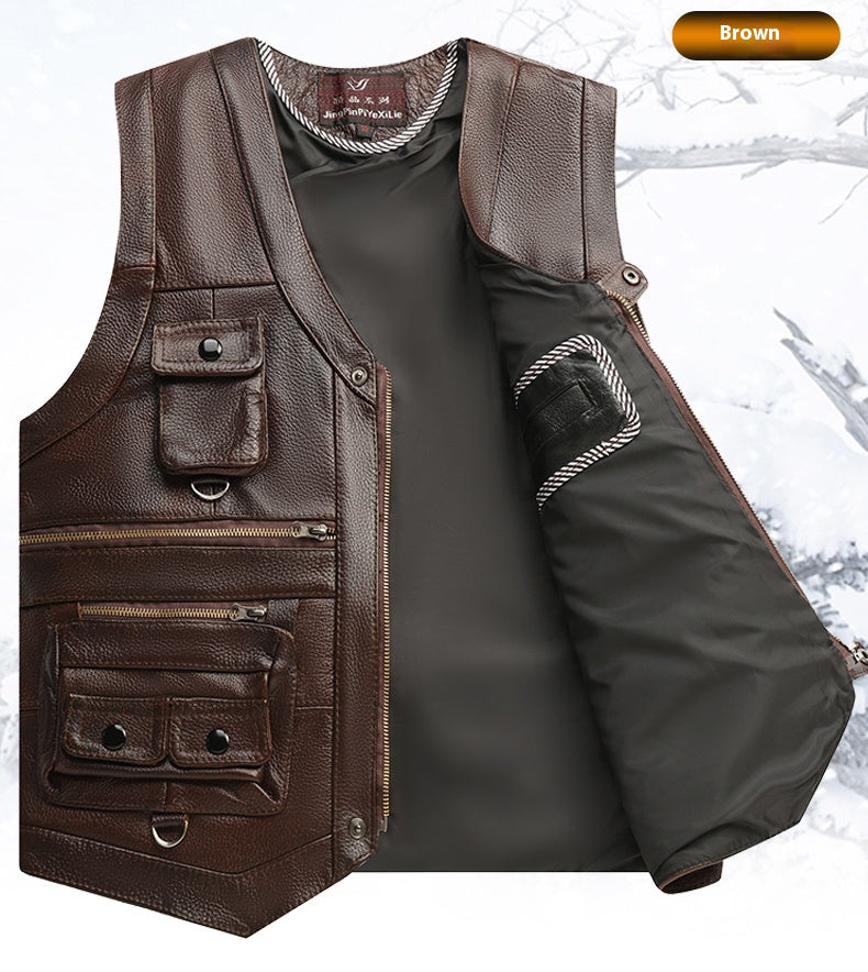 Veste en cuir véritable Homme Premier couche Cowhide Vêtements de moto
