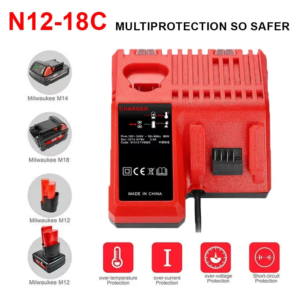 Chargeur de batterie Li-ion de remplacement Chargeur multitension pour Milwaukee M18 14,4V-18V 48-11