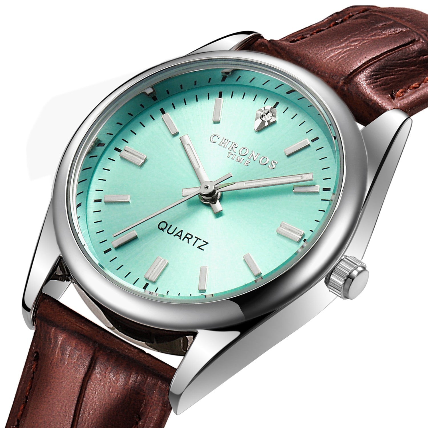 Montre de mode femme avec une véritable bracelet en cuir et un mouvement de quartz lumineux
