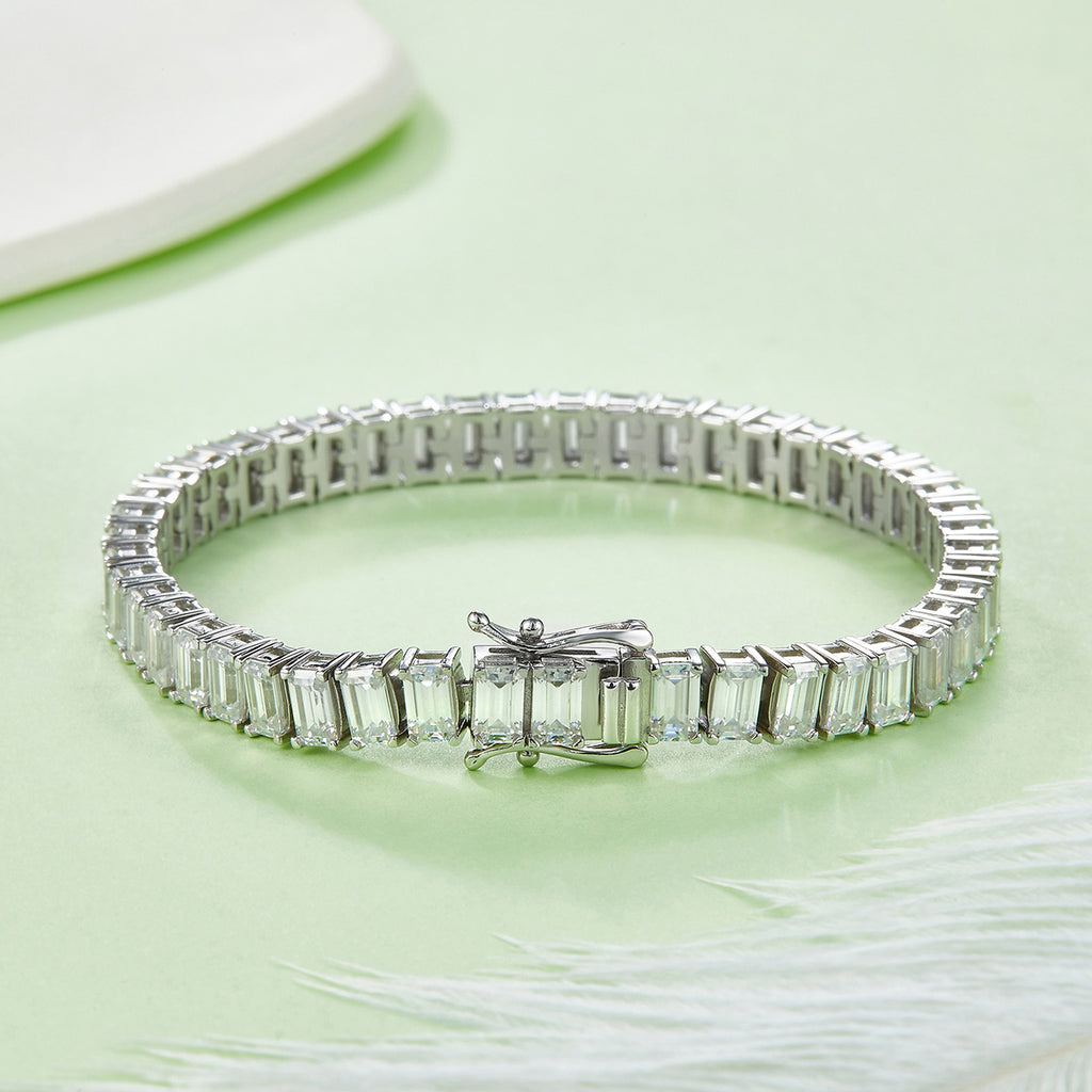 S925 Argent Sterling 5x3mm Baguette Coupe Moissanite Bracelet de tennis D Couleur VVS1 16-18-20cm