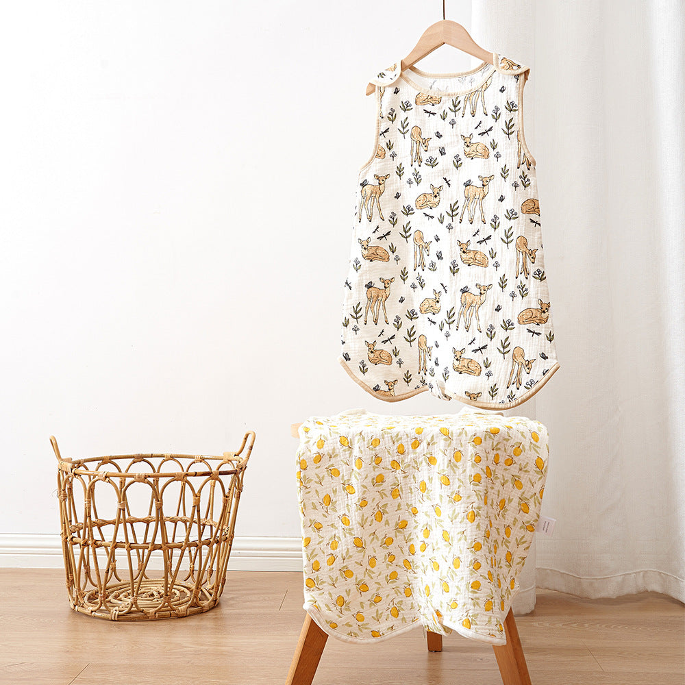 Simple imprimé bébé sans manches coton Gauze sac de couchage