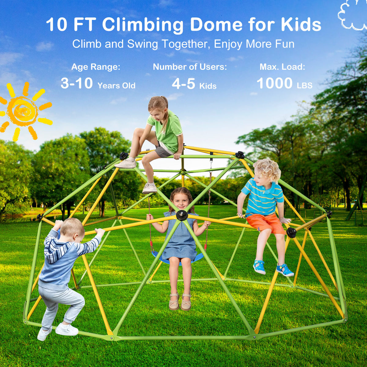 10 pieds Dôme Escalade Gym de Jungle pour enfants Convient pour le parc Dôme Escalades et balançoire Amus