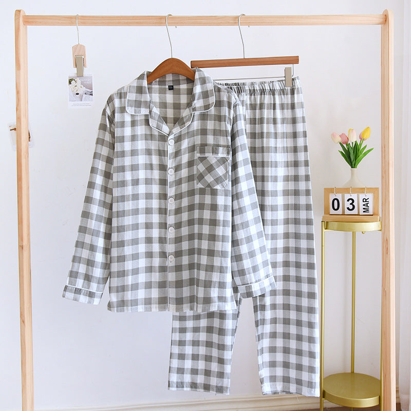 Coton du couple Pyjama à manches longues Printemps et automne Grande taille mince Lounge costume