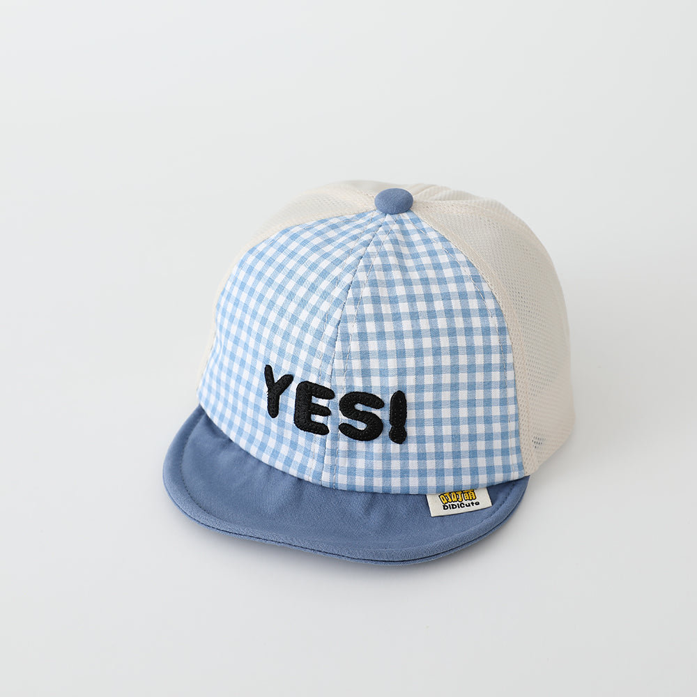 Été Garçons et Filles Plaid coloré Mesh Breathable Mignon OUI Lettre brodée Baseball