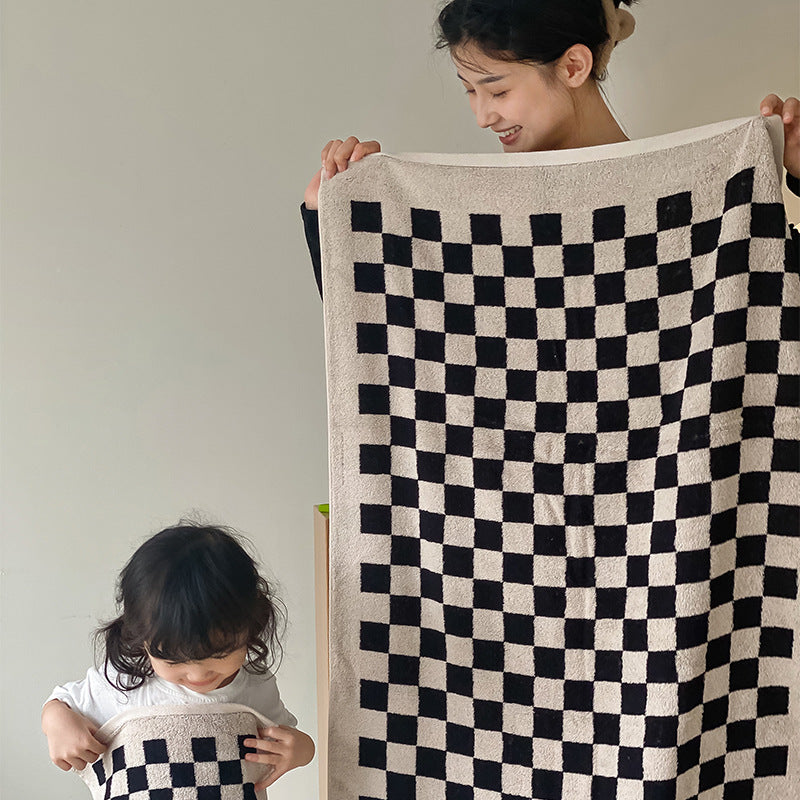 Parent-enfant Grille de tableau d'échecs Serviettes de coton teintes en fil