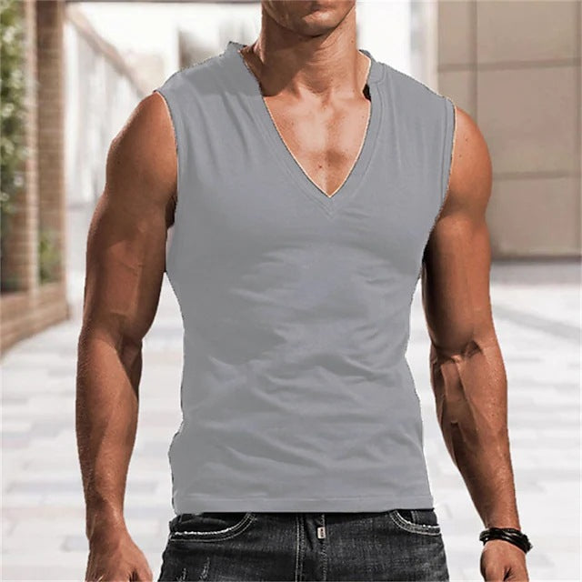 Hommes Solid-Color V-Neck Vest Casual Et sans manches respirantes