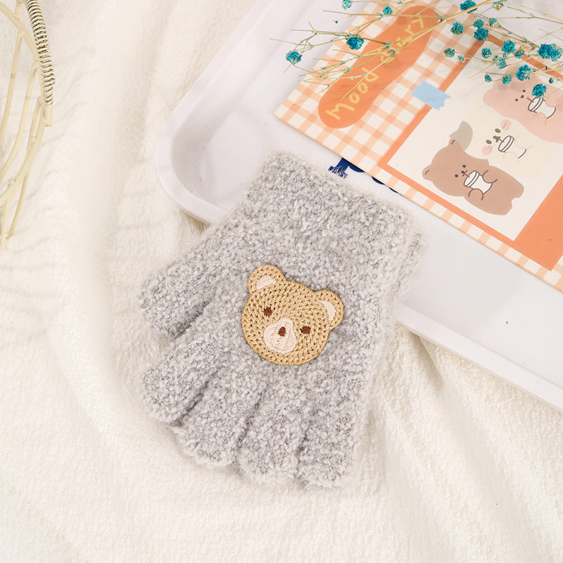 Gants pour enfants Automne et hiver chaud Fleece à l'épreuve du froid Cute Cartoon ours cinq doigts