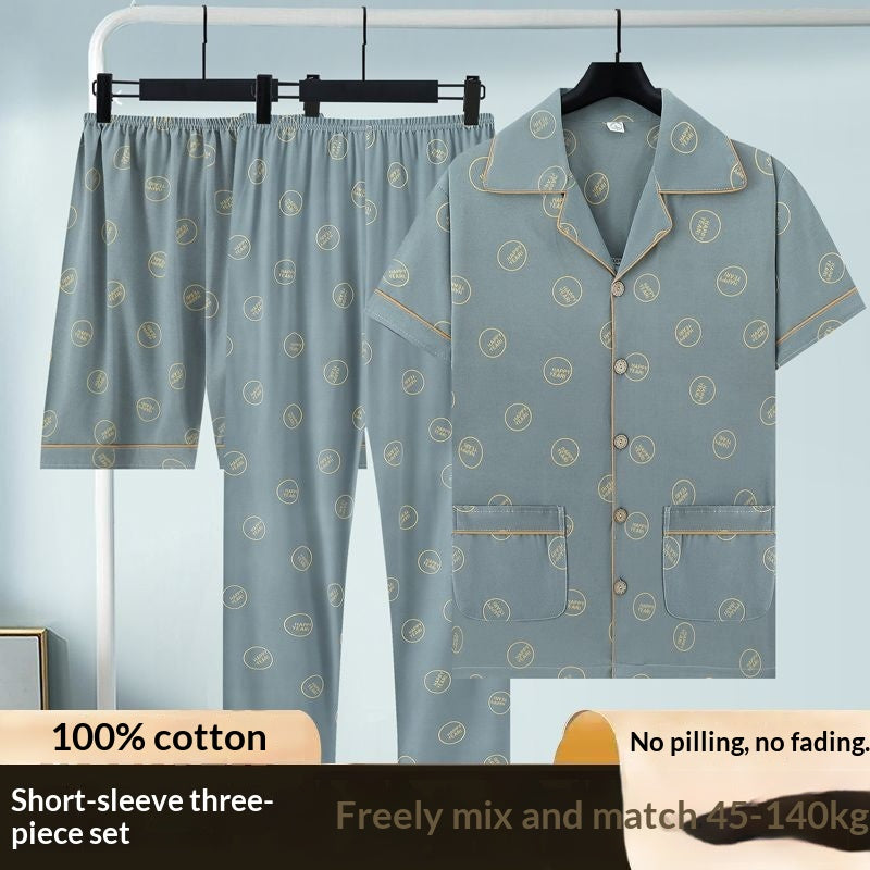 Men's pure cotton three-piece pajama set