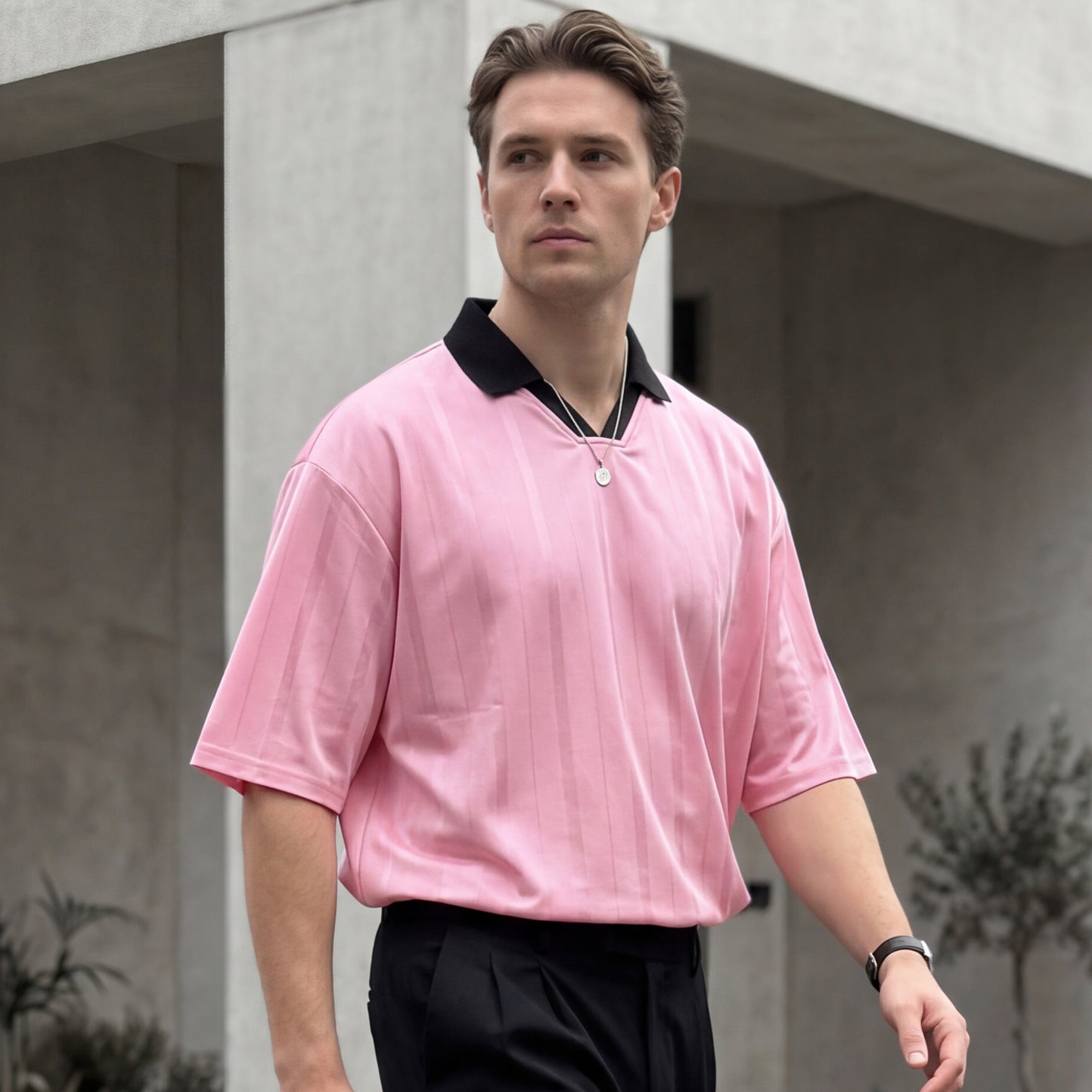 Contrast-collar Jersey Hommes manches courtes Top Sports