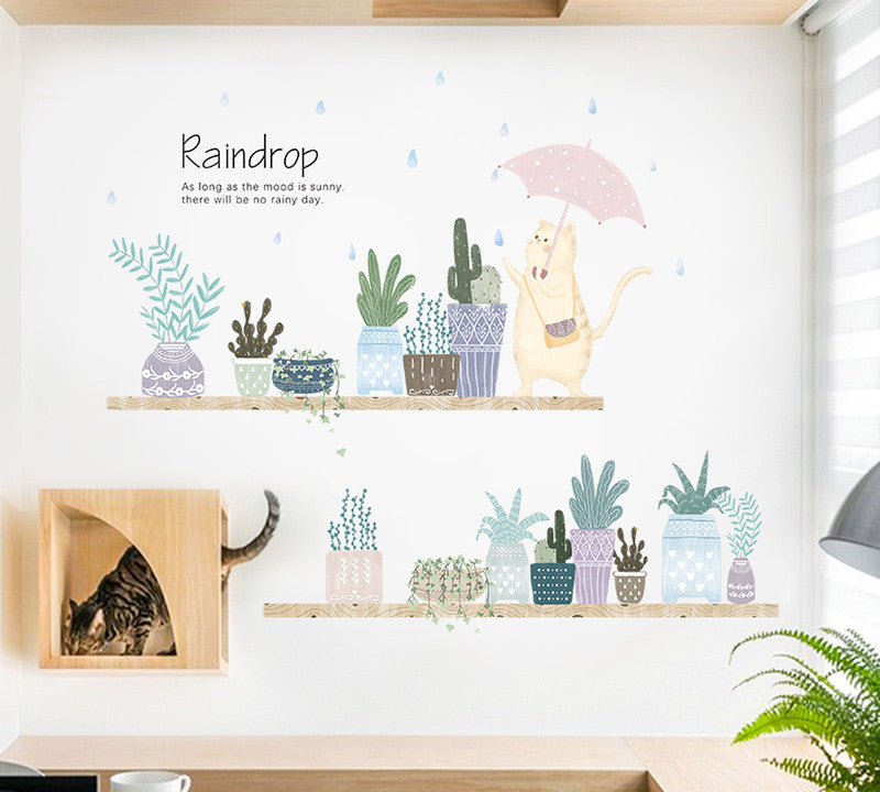 Stickers Armoire Cat Cartoon Stickers Décoration de chambre Créative Stickers Mur Litter Cat