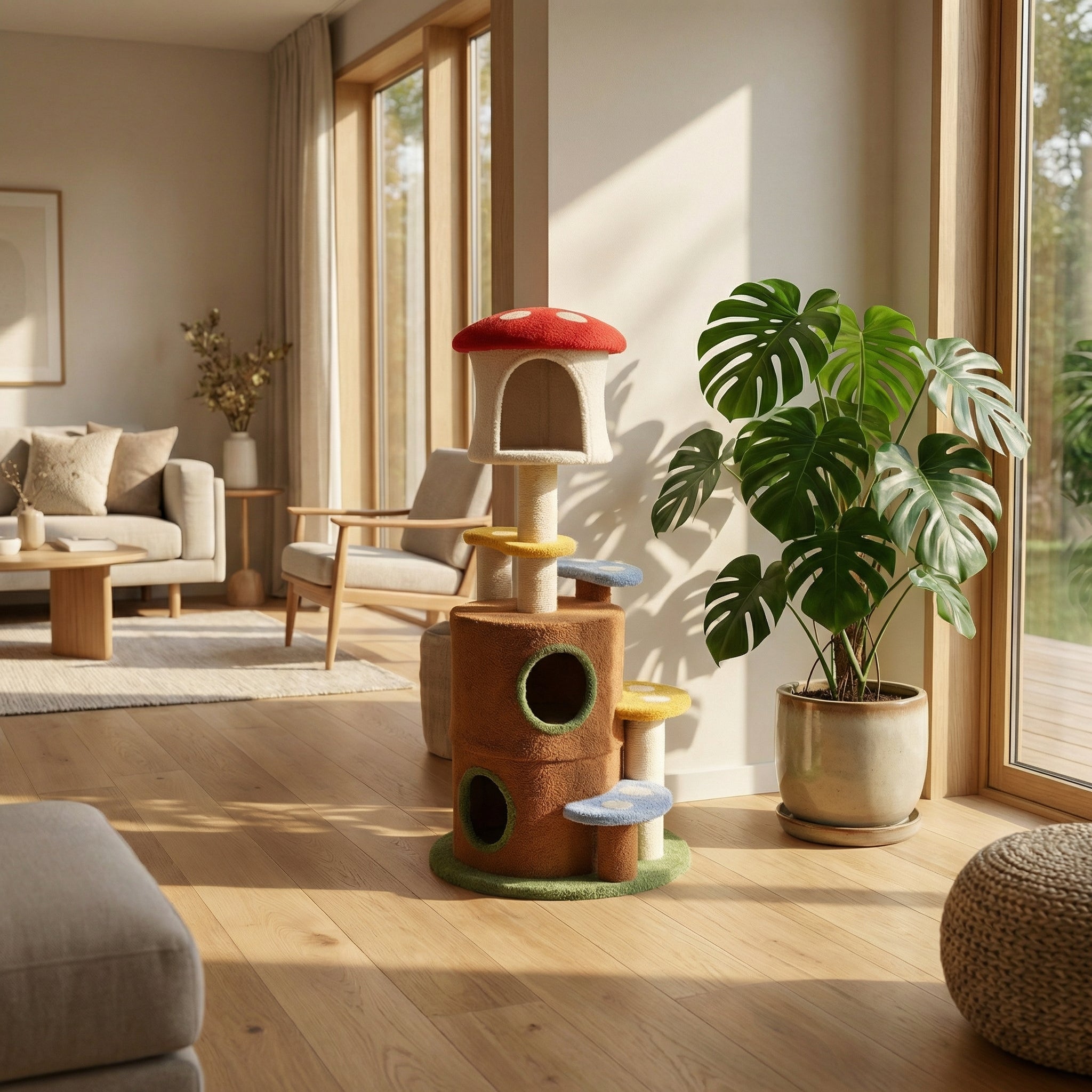 Chat arbre de champignons avec grande échelle de plate-forme condo