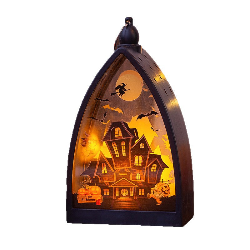 Décorations d'Halloween Glowing Crâne de citrouille Château Lampe à Vent Partie Atmosphère Scène Disposition