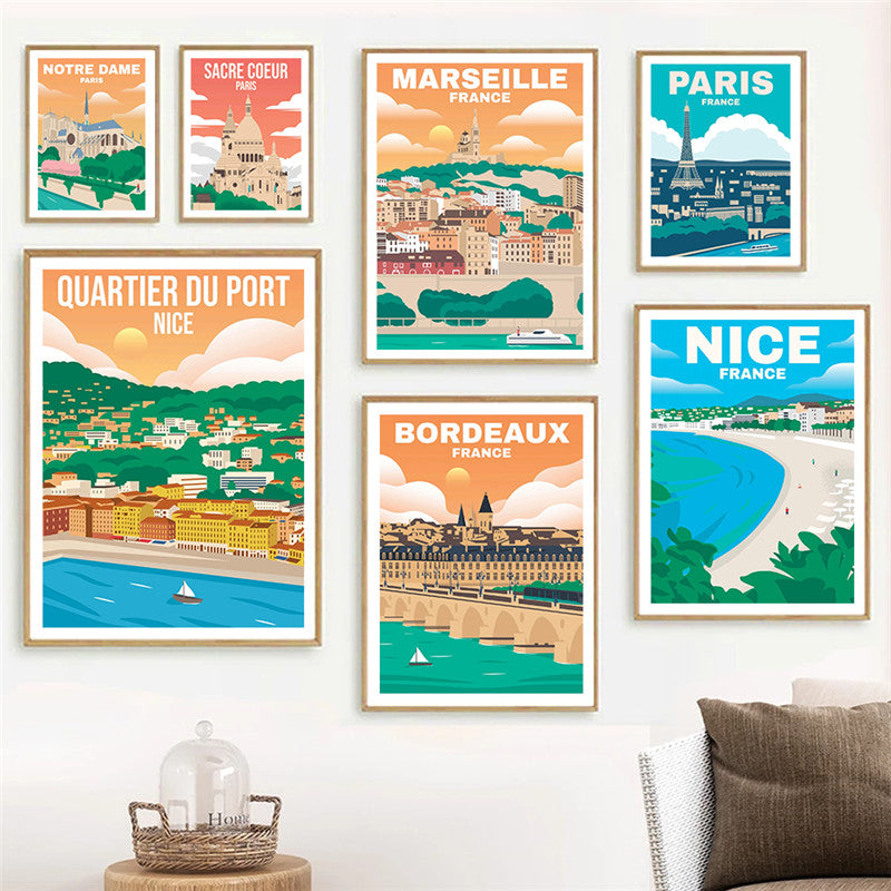 Vieille affiche de voyage toile peinture photo d'art