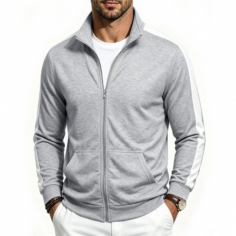 Hommes Relaxed-fit Sporty Minimalist Zip-up Stand-collar Veste