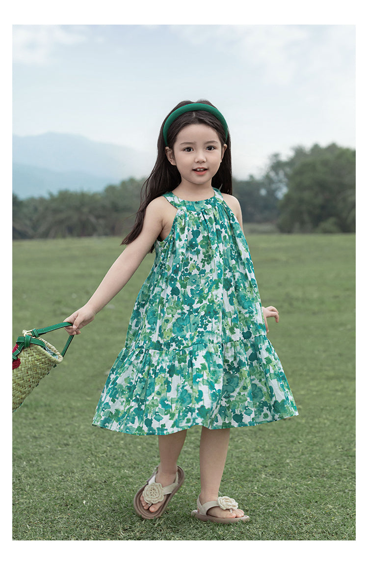 Robe sans manches bébé fille Long coton motif floral