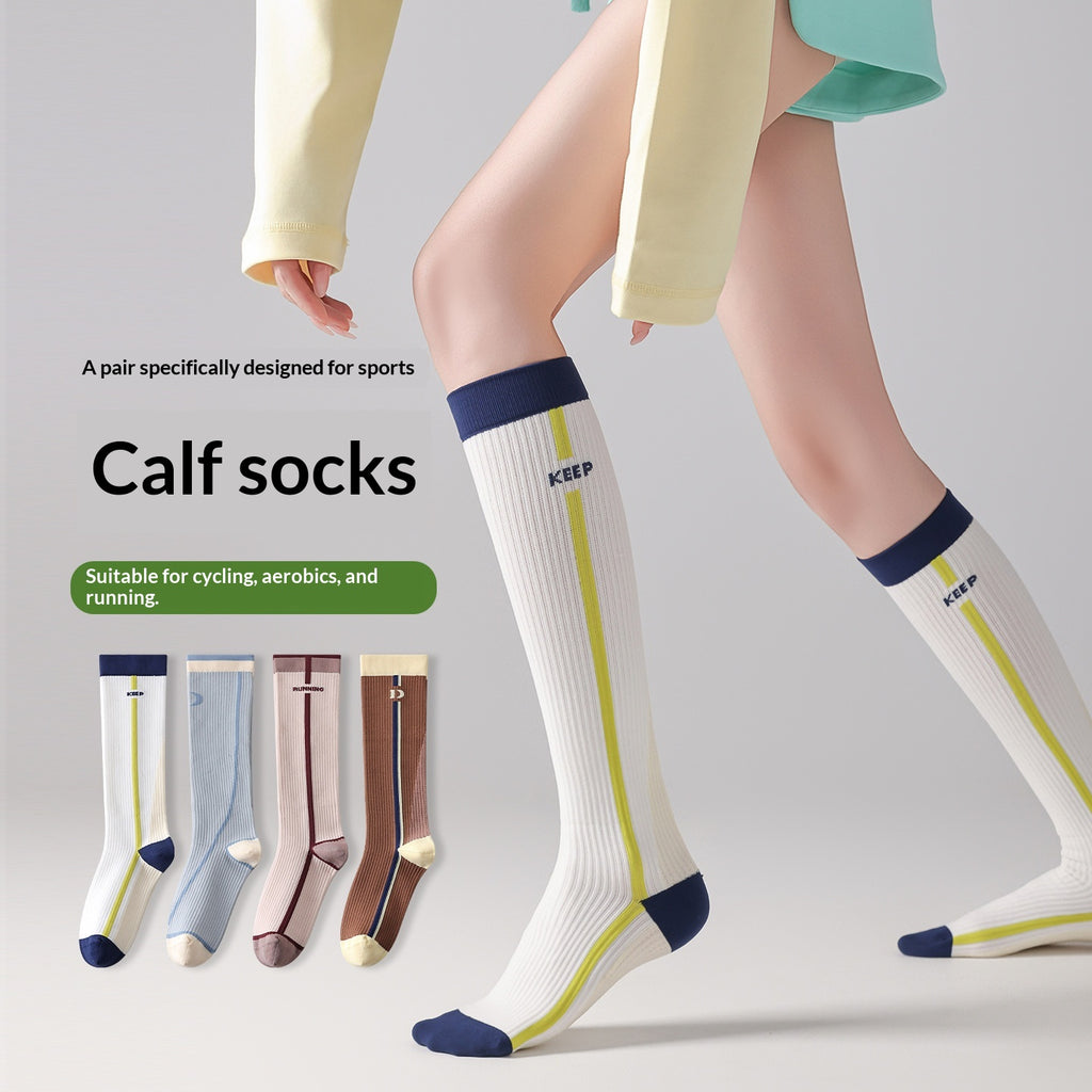 Chaussettes de calf à compression progressive pour femmes avec bandes de blocs de couleur