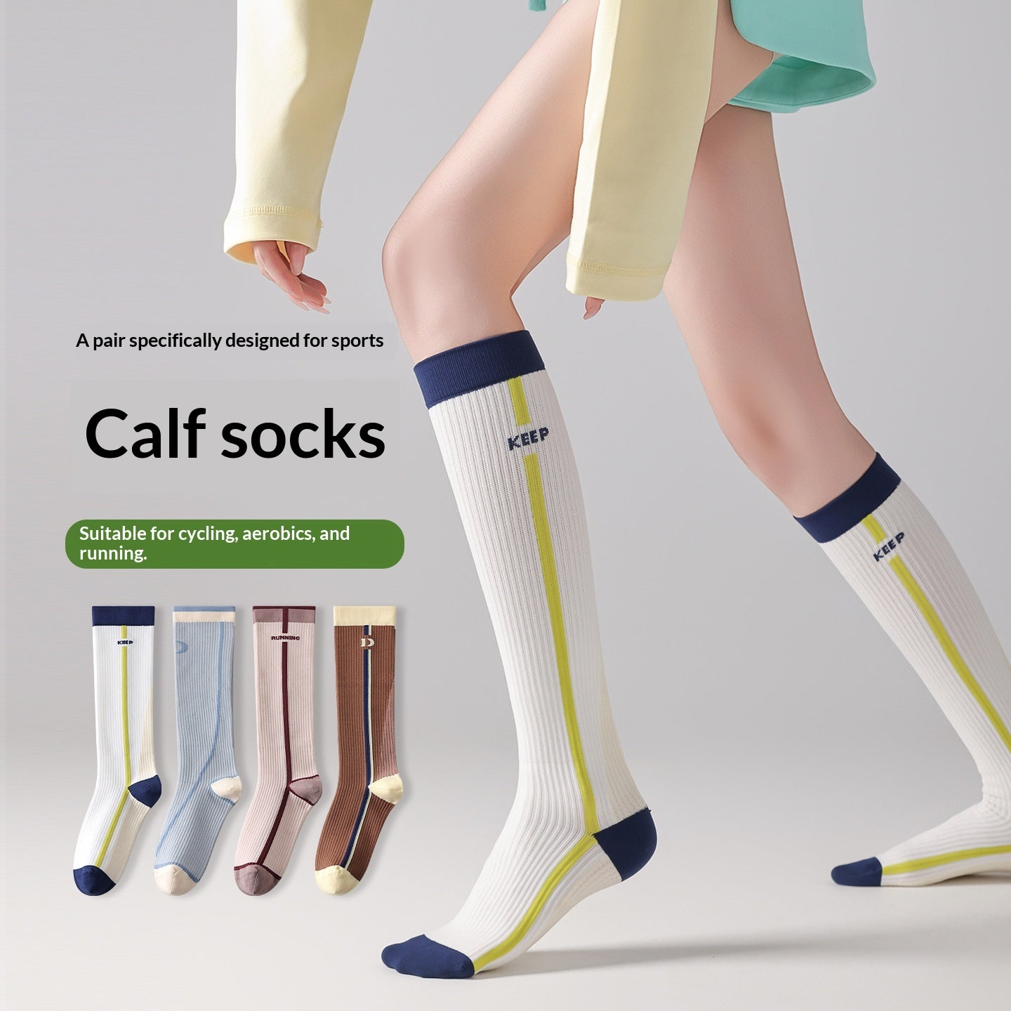 Chaussettes de calf à compression progressive pour femmes avec bandes de blocs de couleur