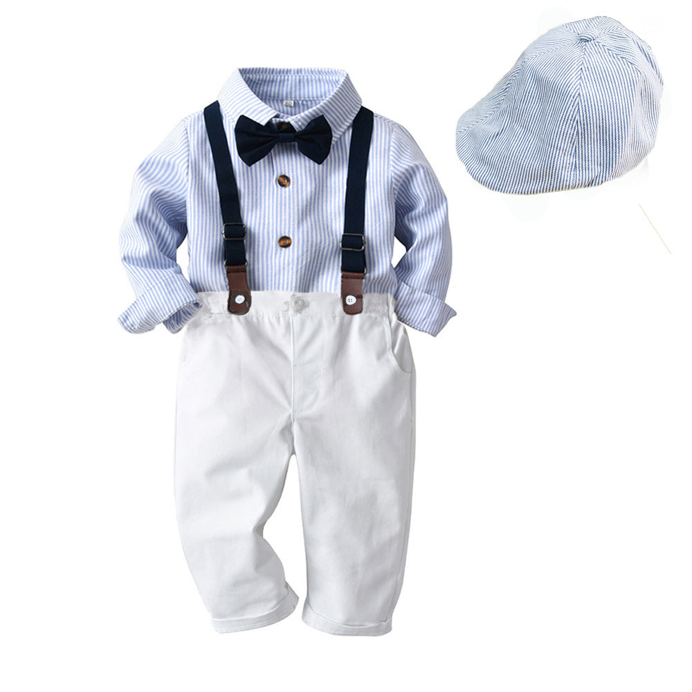 Garçons' Printemps et Automne Chemise rayée Pantalons Match costume