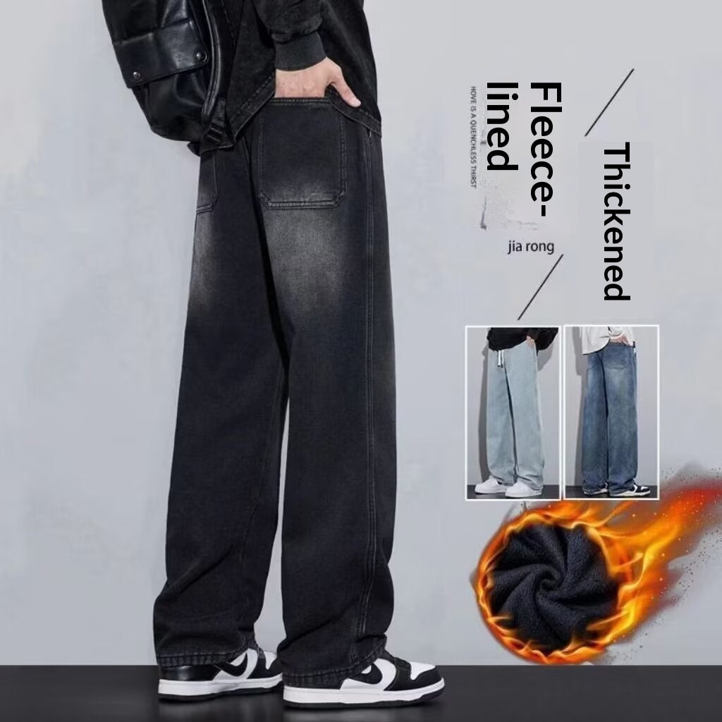 Jeans denim noirs épais pour homme pour l'automne Et l'hiver
