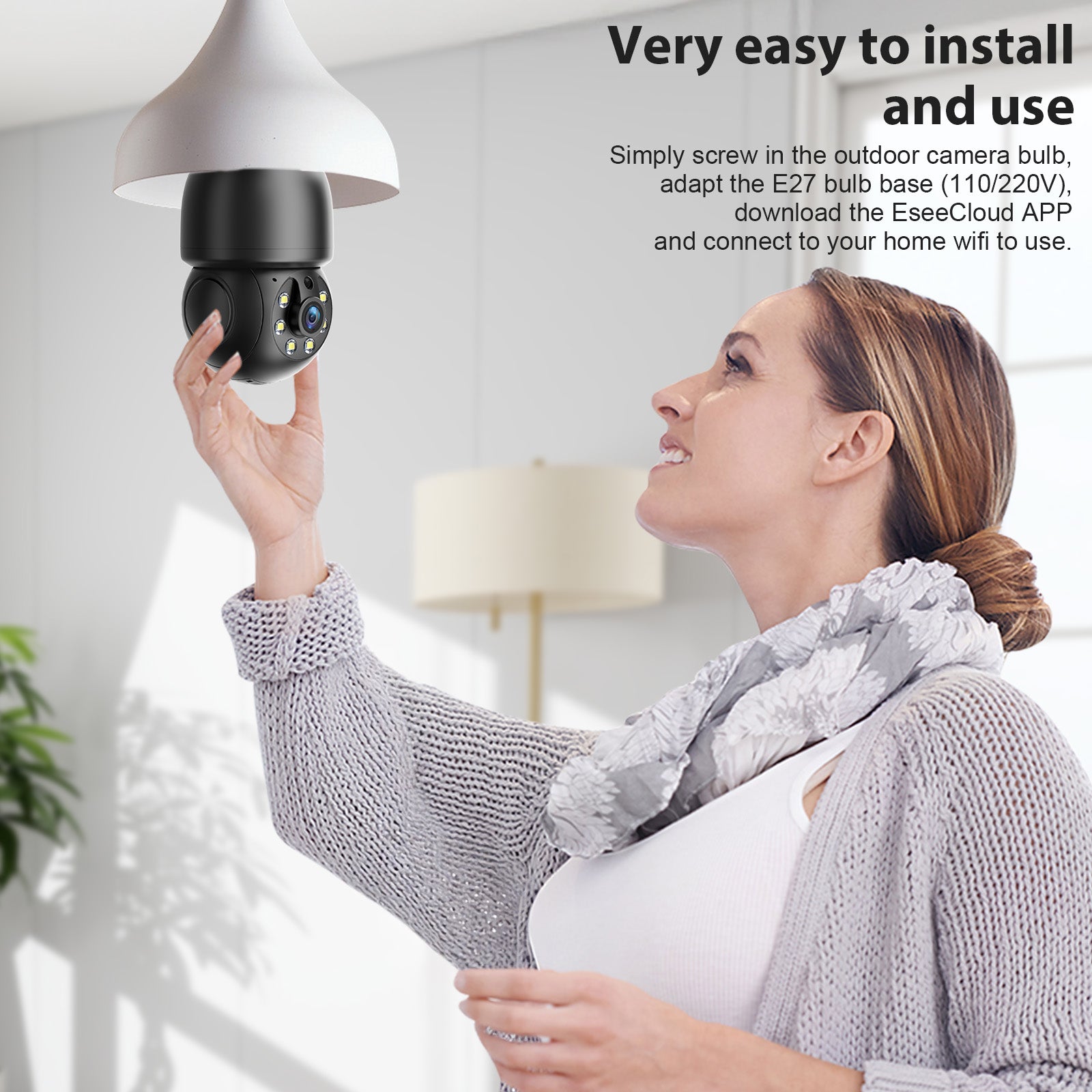 3MP Ptz E27 Socket Ampoule Caméra 360 Degree Cmos Capteur Réseau Caméra Cctv Sécurité Lumière B