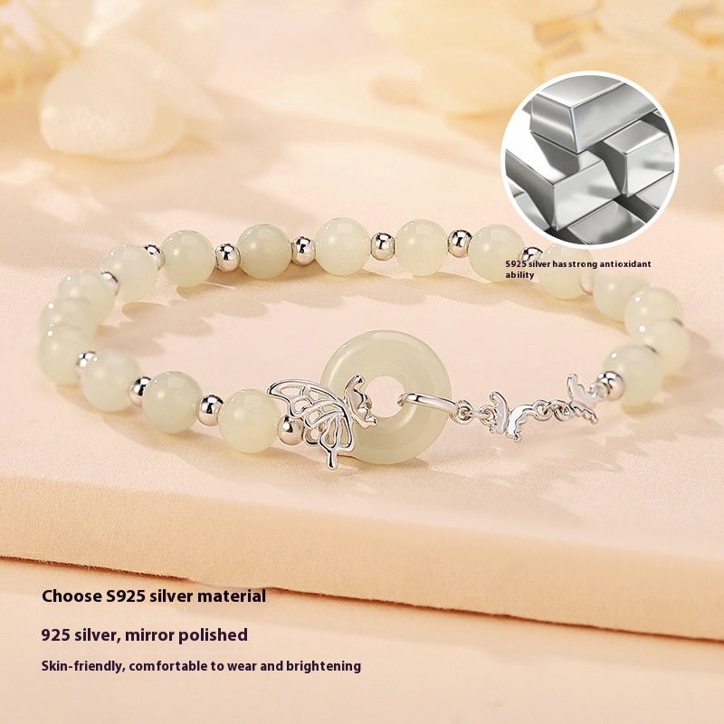 Bracelet de jade papillon argent sterling