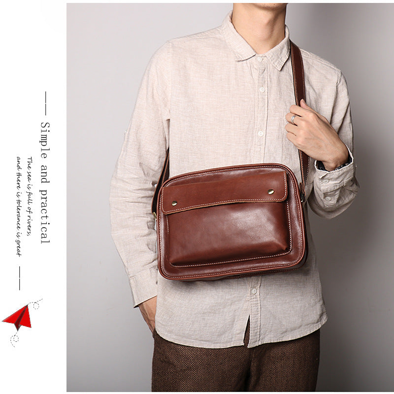 Sac en cuir véritable homme Cowhide Casual Epaule simple