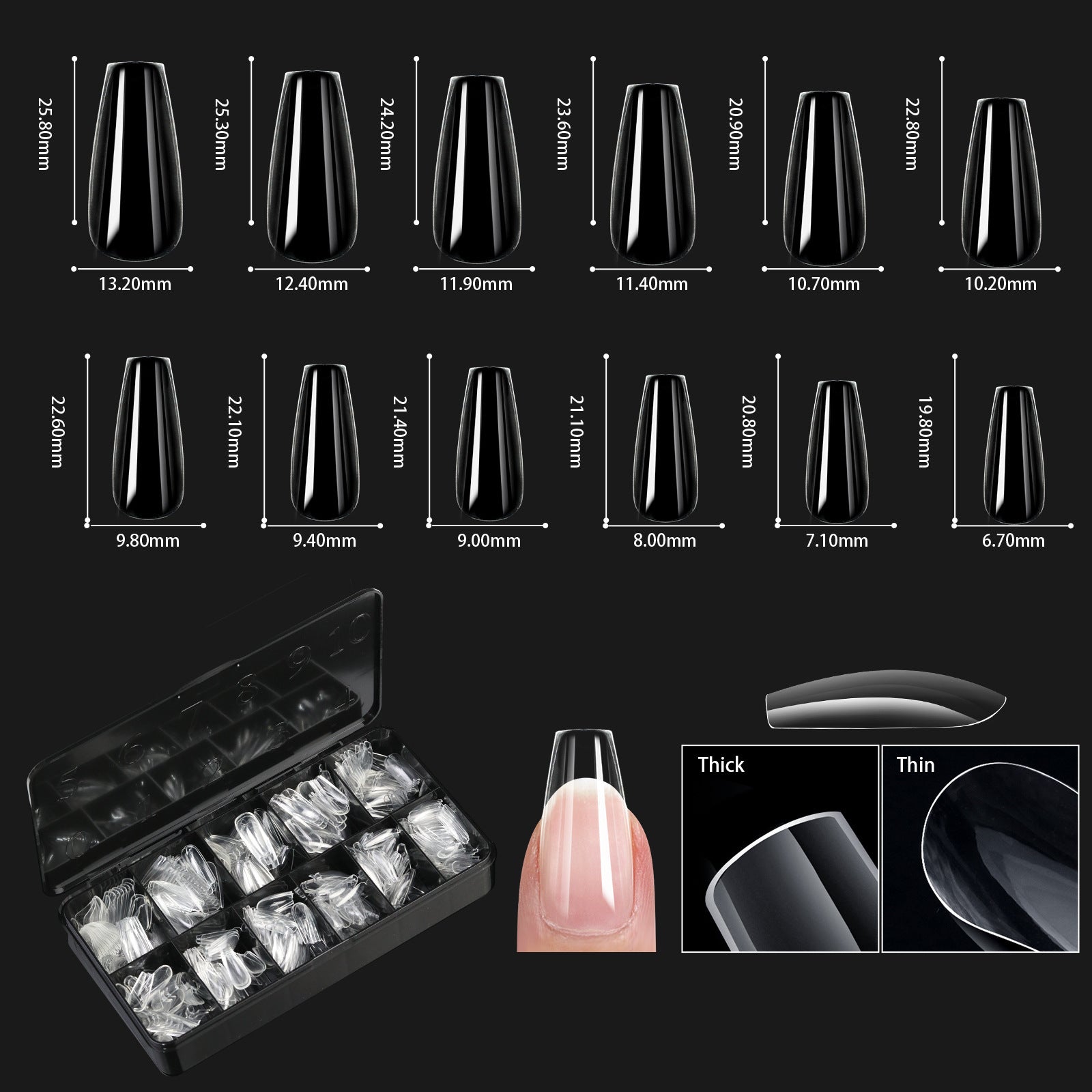 Conseils transparents d'ongle de ongles Formes d'ongle pour la manucure sans couture Faux ongles en boîte