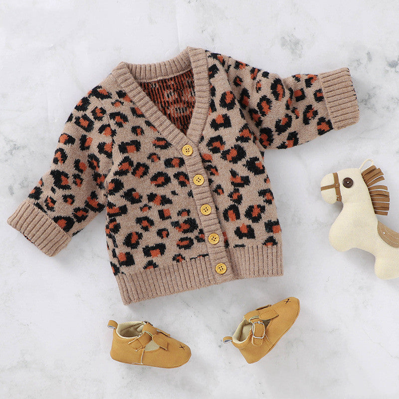 Mignon d'automne V-Neck Leopard Knit Cardigan