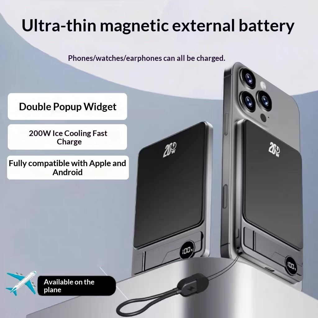 Chargeur magnétique rapide sans fil ultra-mince avec affichage double pop-up 15W et 3C C