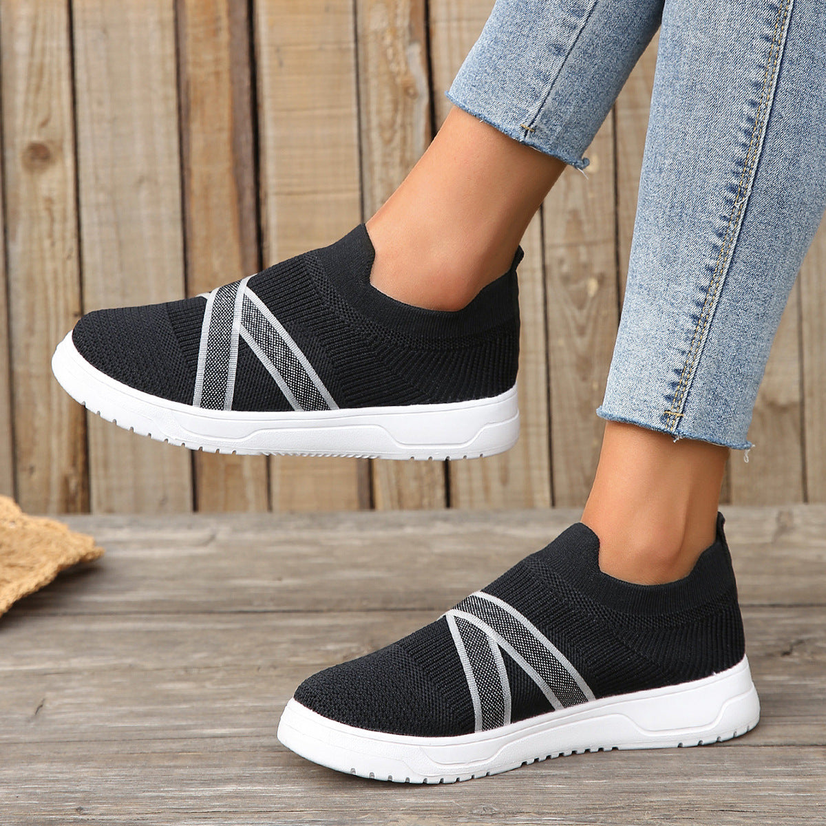 Fashion Femmes Simple Outdoor Flat Bottom Flyknit Mesh Chaussures