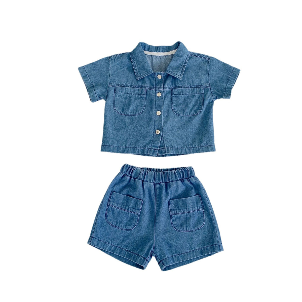Denim Short Sleeve Pocket Top Boy shorts Baby Boy Suit