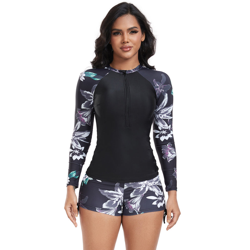 Maillot de bain AliExpress Femmes Plus Taille longue manches Zipper Surf costume Split Maillot de bain Amazon C