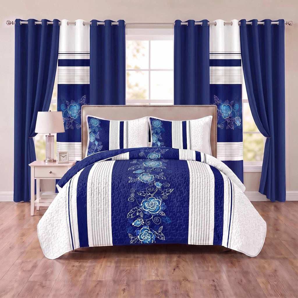 Couche de lit et d'un rideau bleu profond 9 pièces