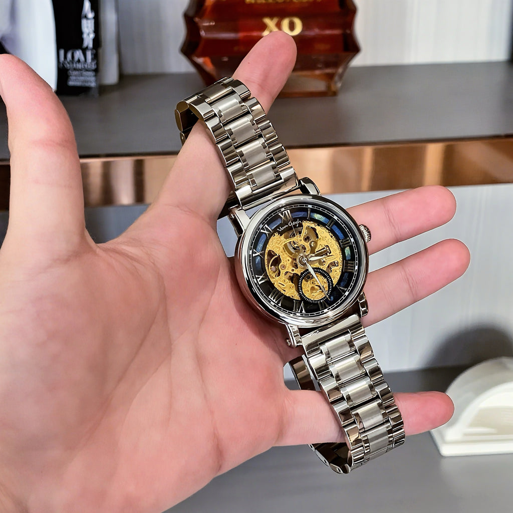 VAN GOGH Starry Night Series Cadran bleu Mouvement mécanique Skeleton Montre quotidienne étanche