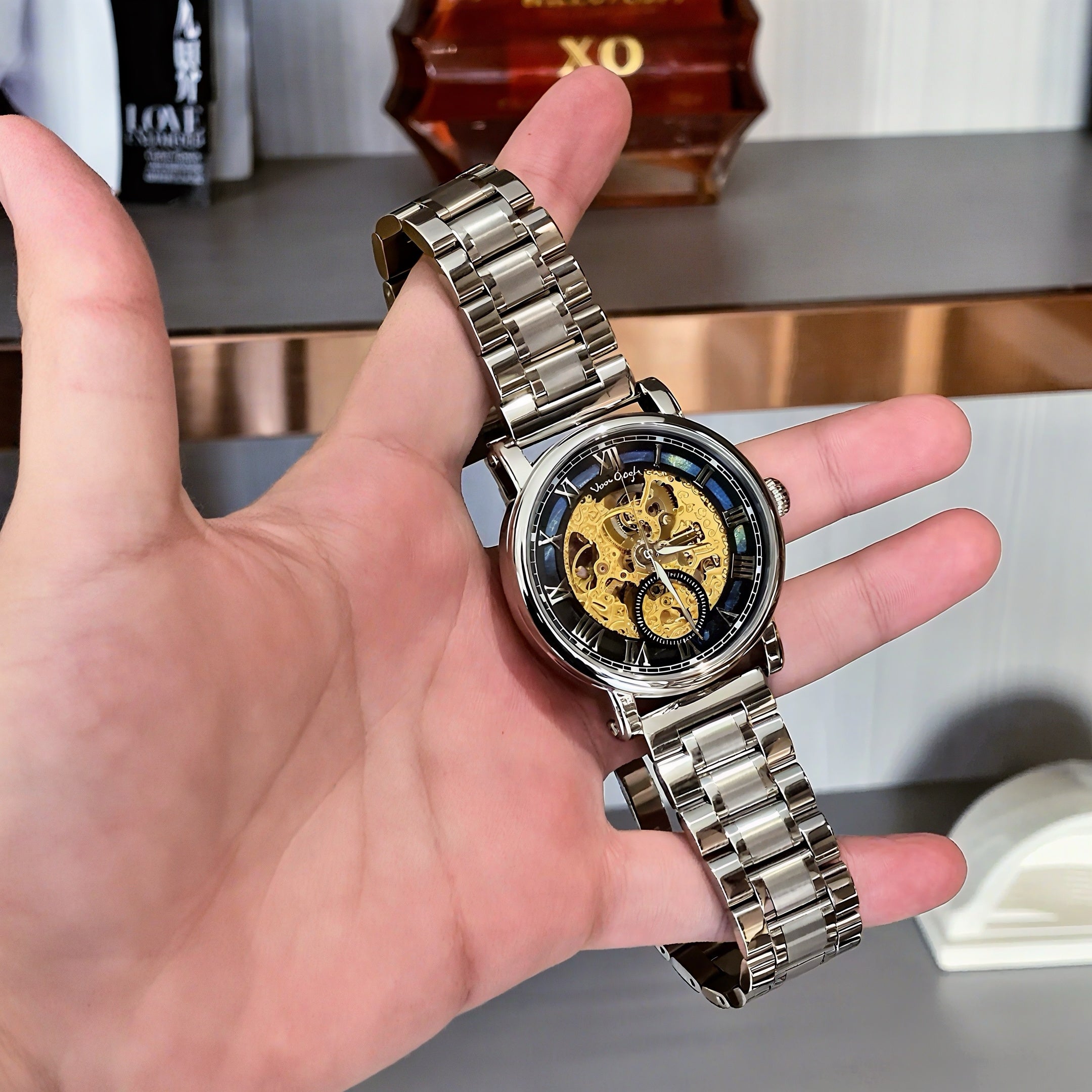 VAN GOGH Starry Night Series Cadran bleu Mouvement mécanique Skeleton Montre quotidienne étanche