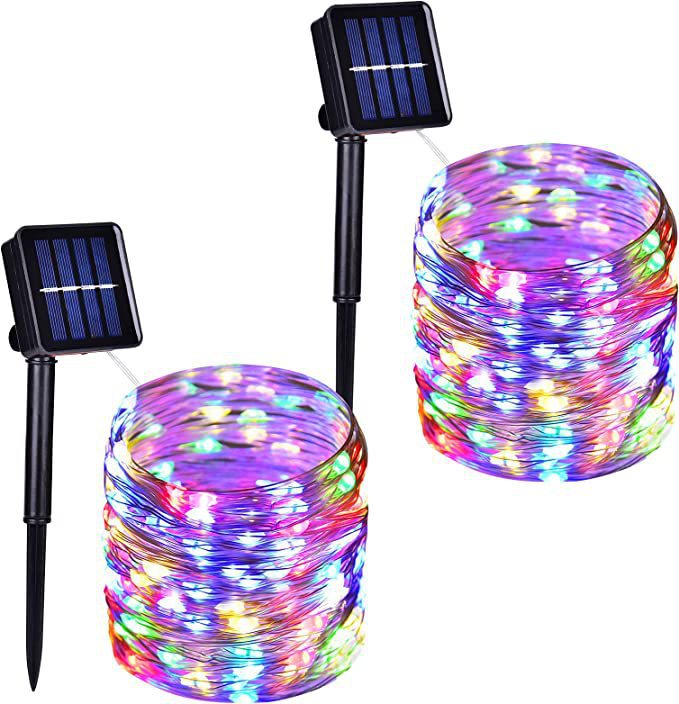 LED solaire en cuivre fil lampe Huit fonction chaîne de lumière