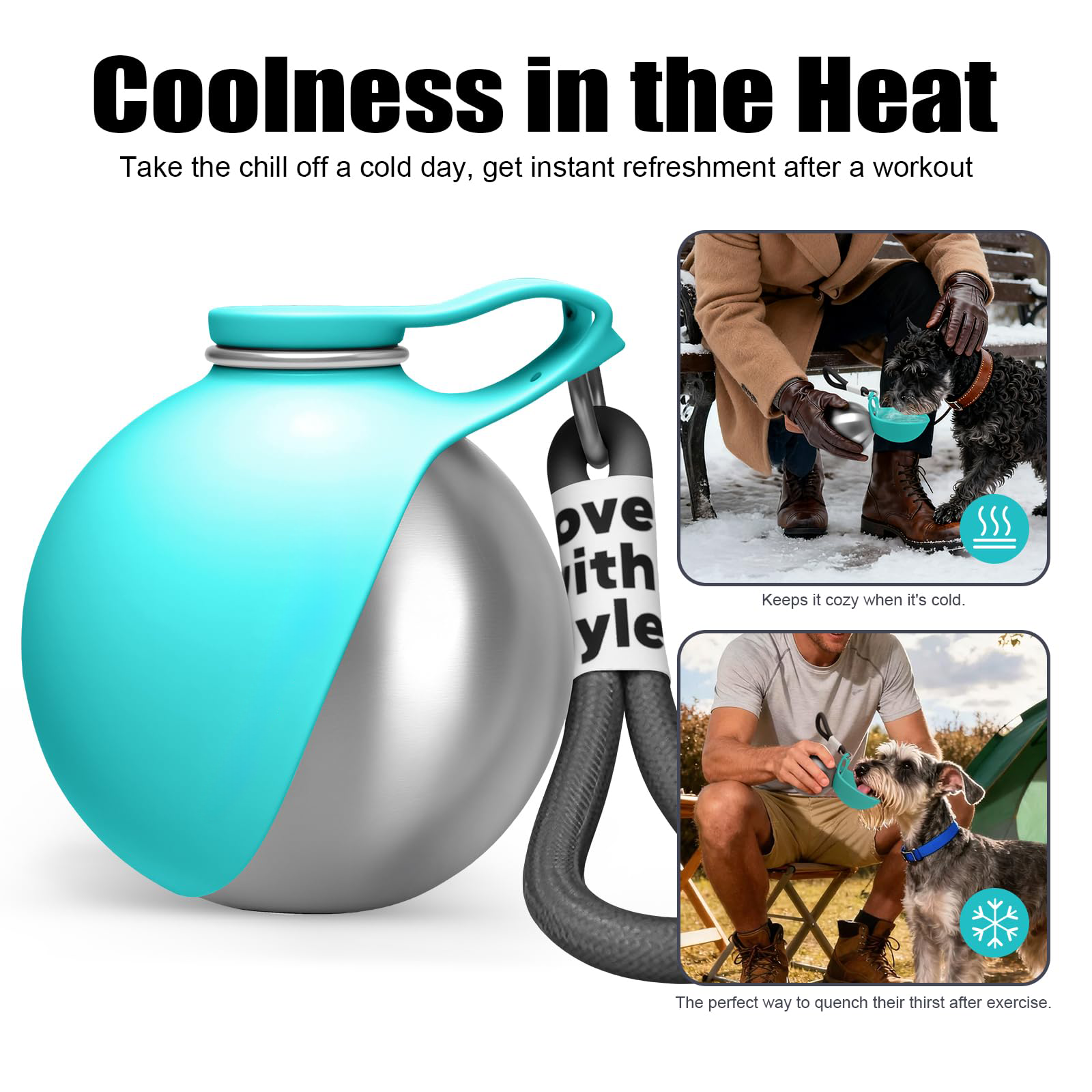 Bouteille d'eau portable pour chien 10oz en acier inoxydable Distributeur d'eau pour chien de voyage avec bol No-Spi