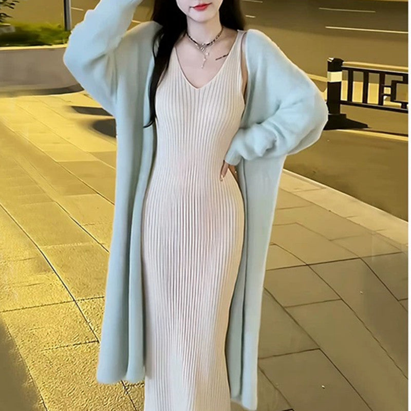 Épaisseur Mink-faux fourrure sur la cheville Long tricot Cardigan manteau