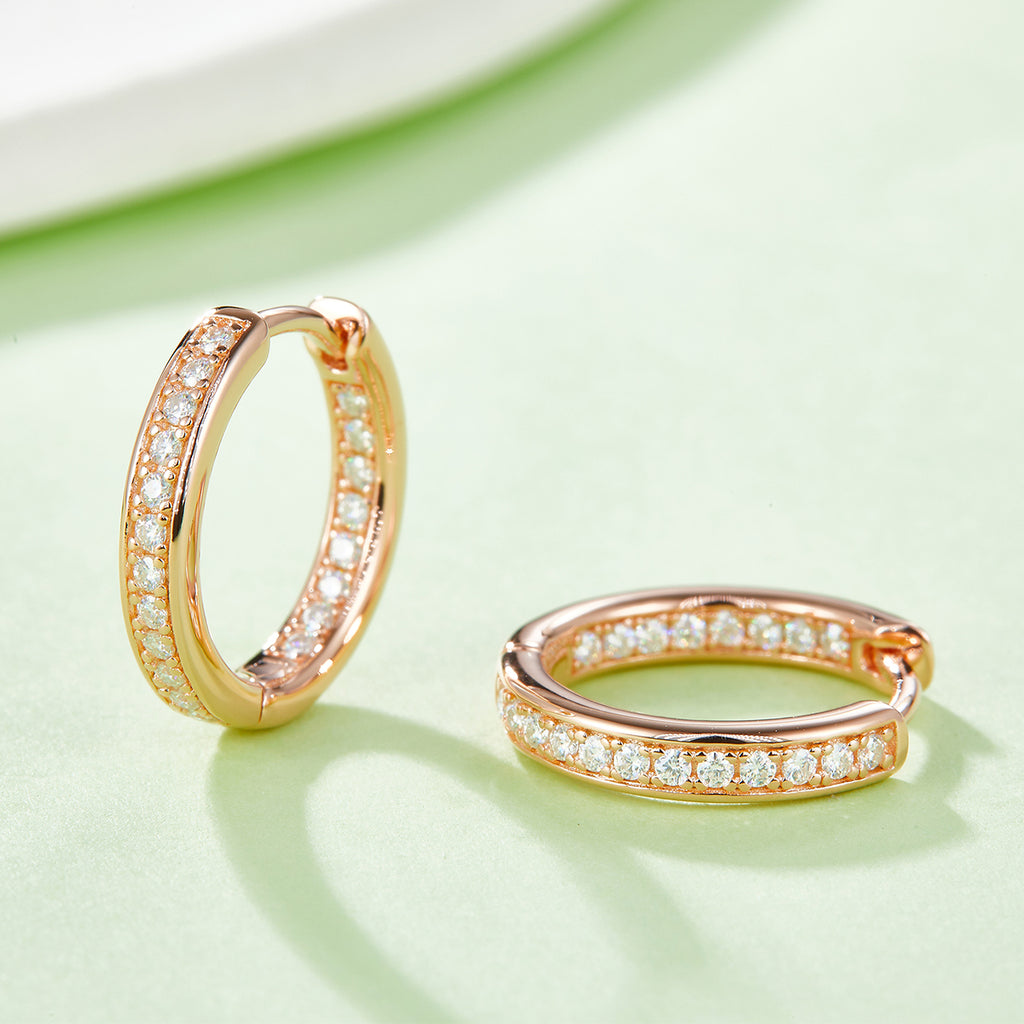 S925 Argent Sterling 40pcs Moissanite Huggie Boucles d'oreilles Hoop Femmes 14,5mm Platine plaqué GR