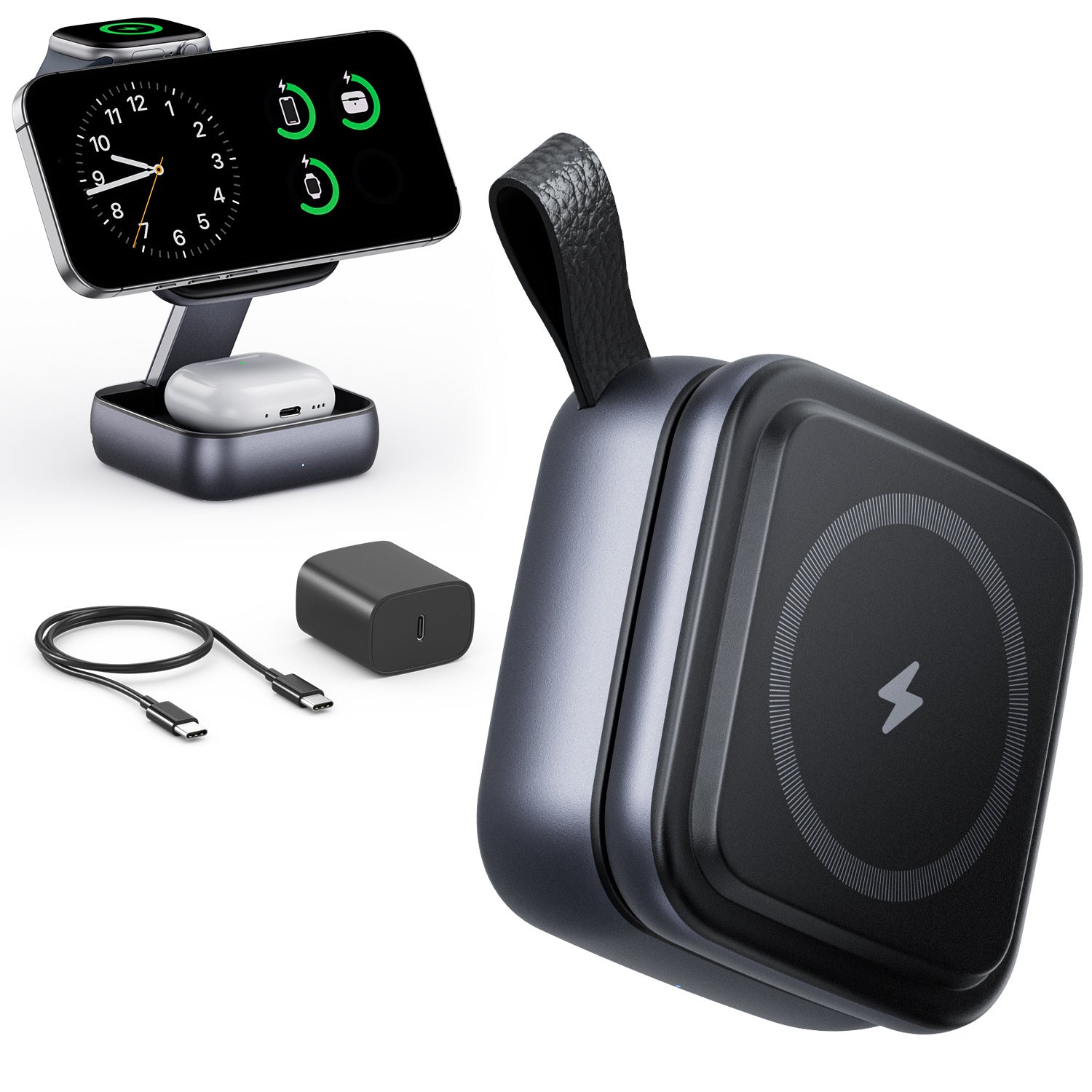 Support pliant multi-fonction de bureau avec chargeur sans fil magnétique fort