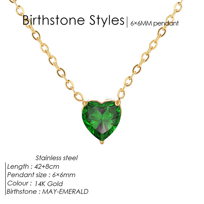 Pendentif en forme de cœur cristal coloré et collier de Zircon