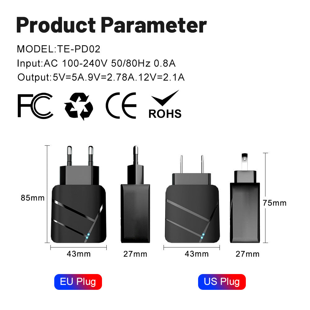 Chargeur de téléphone portable à recharge rapide 40W PD QC30
