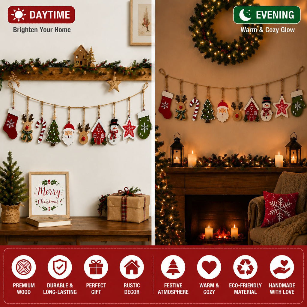 Bannière pendentif en bois décoratif de Noël