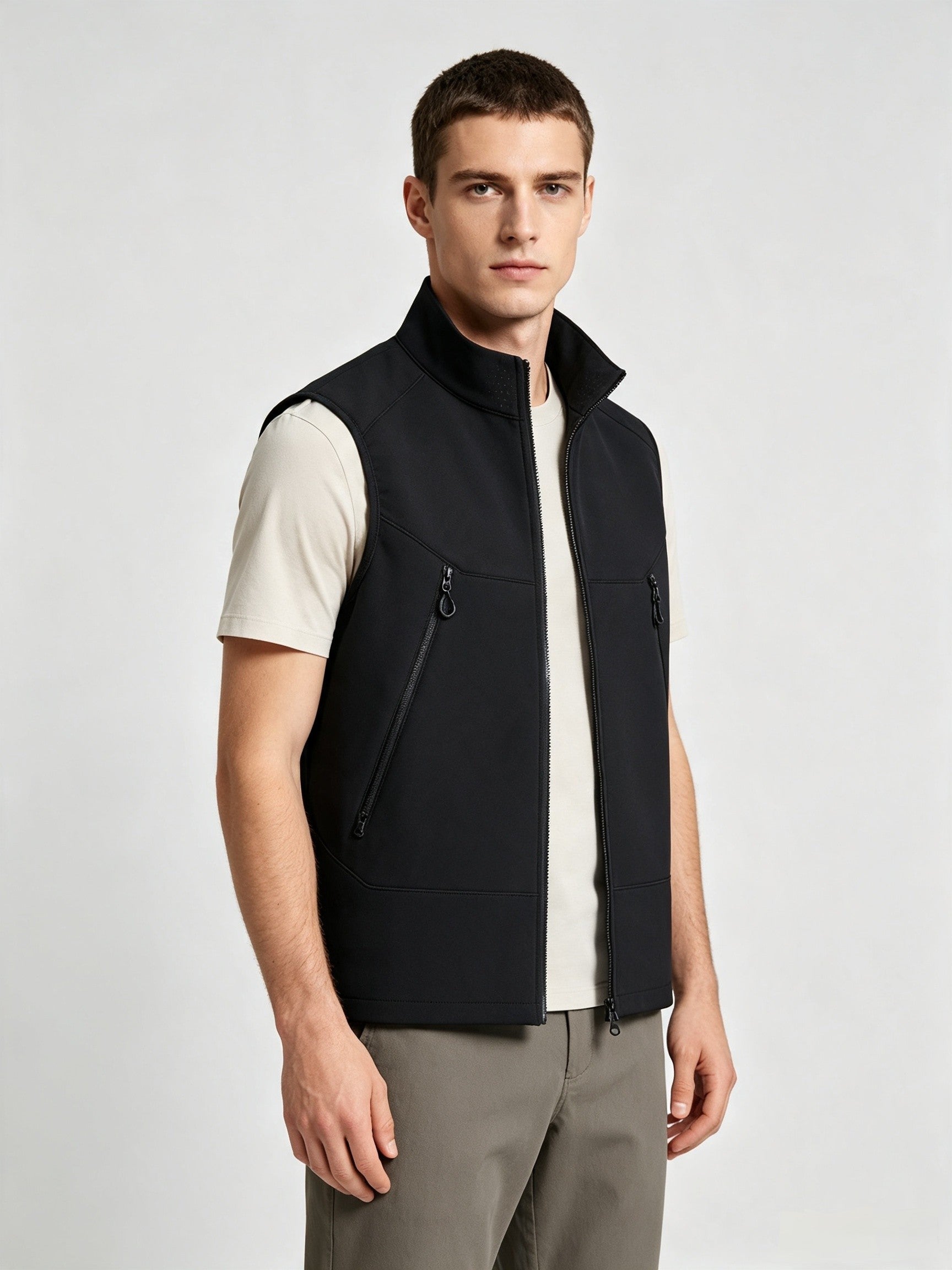 Couple Stand Collar Outdoor Vest Thin Fleece Lined Warm Sleeveless Waistcoat Wind Resistan