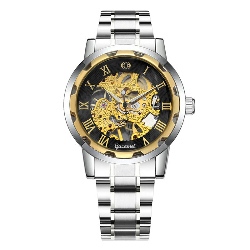 Bracelet en acier Hollow Gold Montre mécanique manuelle