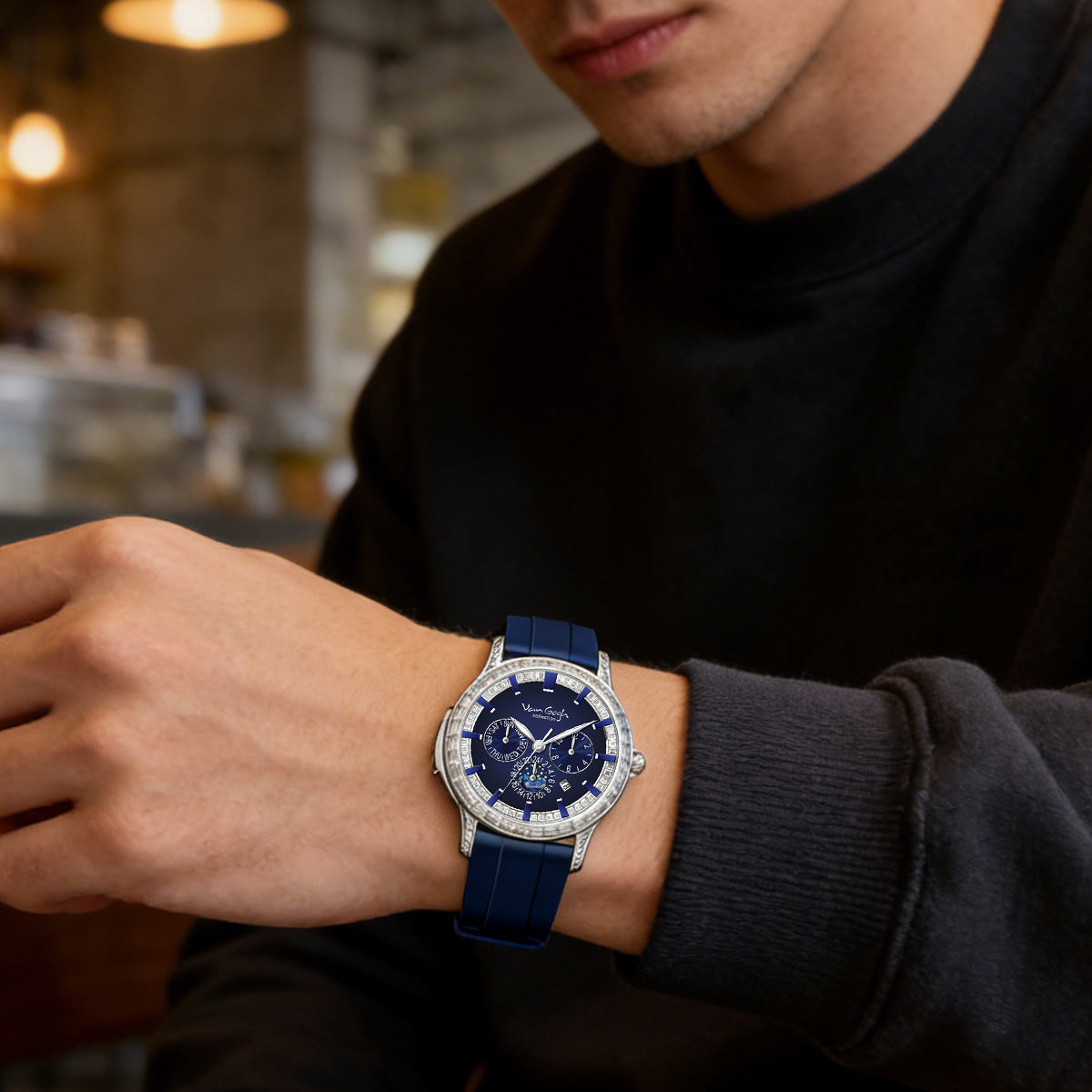 VAN GOGH High Apparence Light Luxury Homme Luminous Blue Mechanical Watch Bohui Series