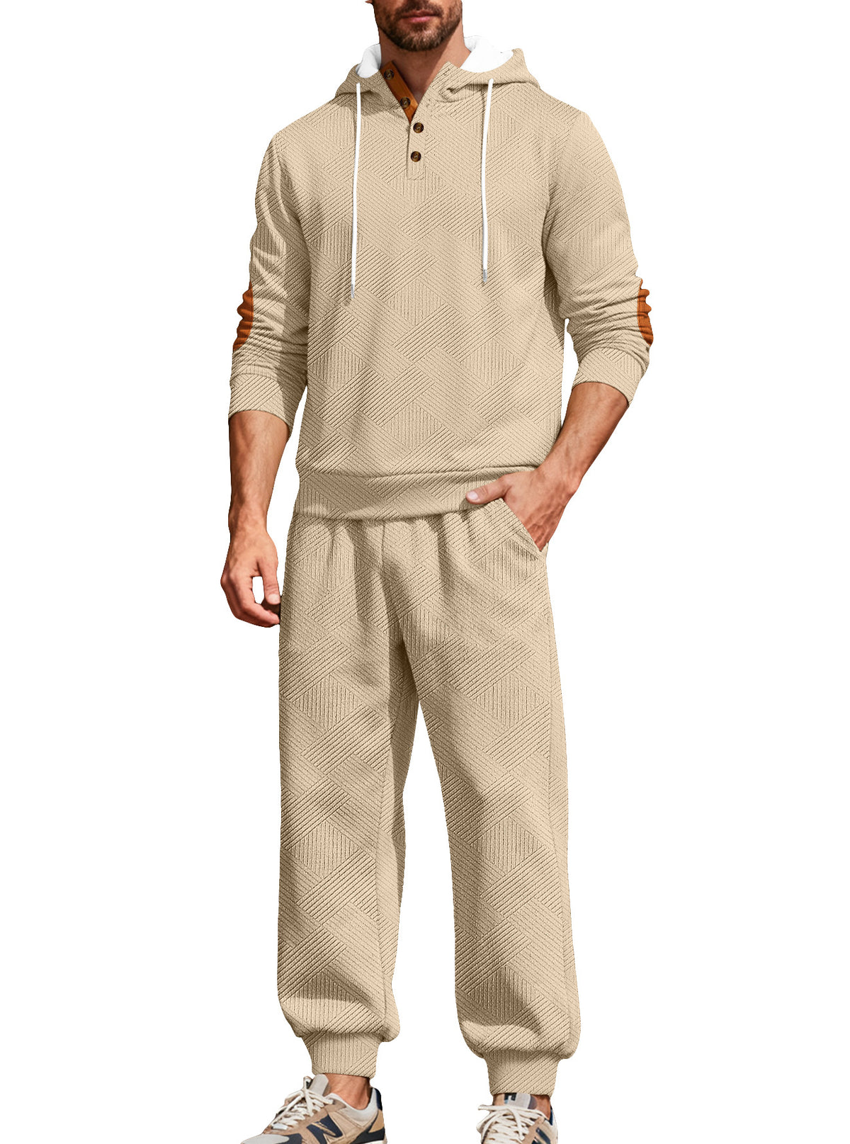 Panel en cuir pour hommes Jacquard Casual SetStand Collar Faux Capuche à manches longues Sweatshir Dessin